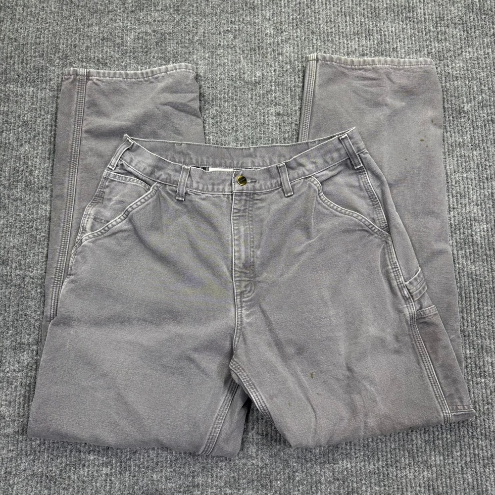 Carhartt Flannel Lined Dungarees Gravel Grey Mens 34x34 Work Pants